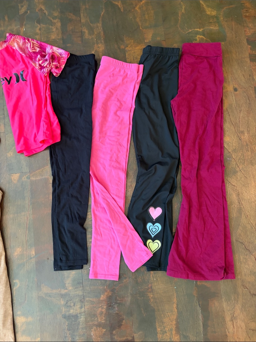 Girls' Leggings Bundle with Heart Accent - Pink, Black, Burgundy